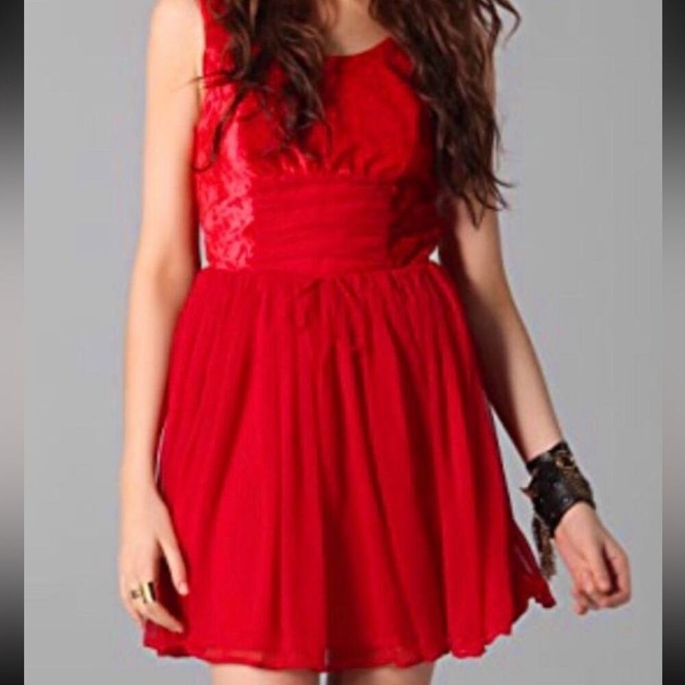 Free People Red Velvet Chiffon Side Zip Up Polyester Dress